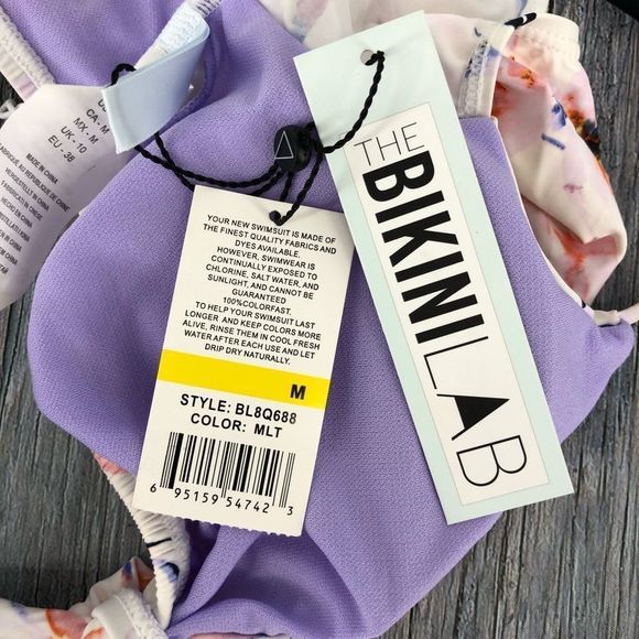 The Bikini Lab Watercolor Floral Ruffle Wrap Bikini Swim Top NWT size Medium - Picture 11 of 15